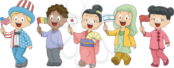 Illustration of Kids Representing Different Nations