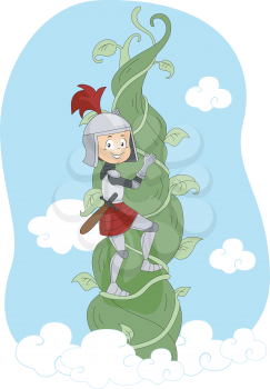 Illustration of a Knight Climbing a Giant Vine