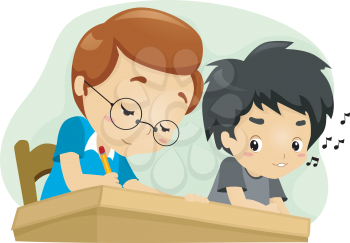 Illustration of a Kid Glancing at His Seatmate's Answer