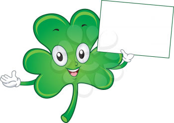 Illustration of a Shamrock Mascot Holding a Blank Board
