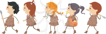 Illustration of Kids Dressed Like People From the Stone Age
