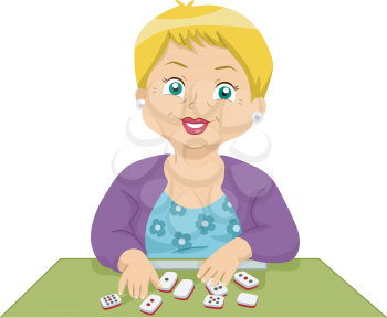 Illustration of an Elderly Woman Playing a Board Game