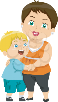 Illustration Featuring a Grandma and Her Grandson