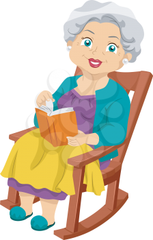 Illustration Featuring an Elderly Woman Sitting on a Rocking Chair