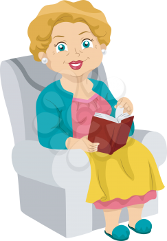 Illustration Featuring an Elderly Woman Reading a Book