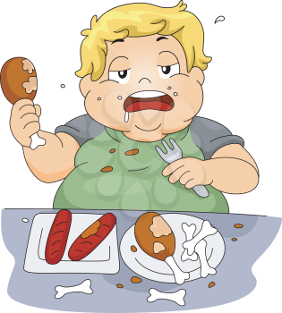 Illustration of an Overweight Boy Binge Eating