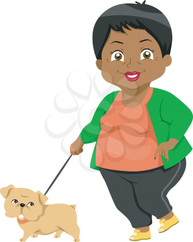 Illustration Featuring an Elderly Woman Taking Her Dog for a Walk