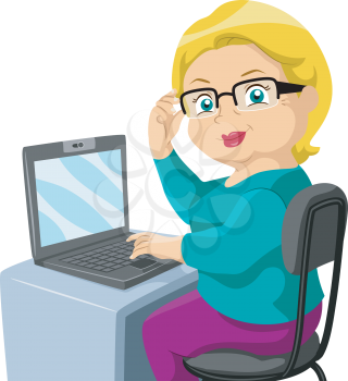 Illustration Featuring a Woman Using a Computer