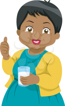 Illustration Featuring an Elderly Woman Holding a Glass of Milk