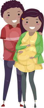 Illustration of a Pregnant Stickwoman and Her Husband