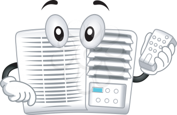 Mascot Illustration Featuring an Air-conditioner Holding a Remote Control
