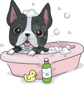 Illustration of a Dog Taking a Bath
