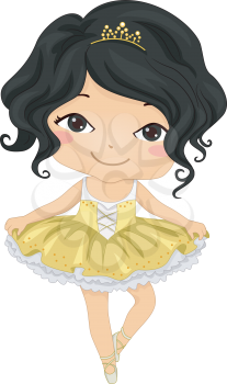 Illustration of a Young Asian Ballerina Wearing a Tutu