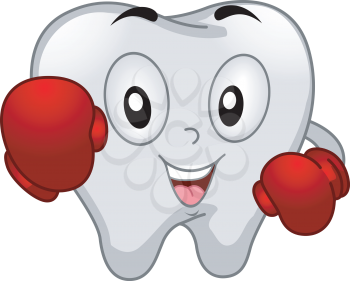 Mascot Illustration of a Tooth Dressed Like a Boxer