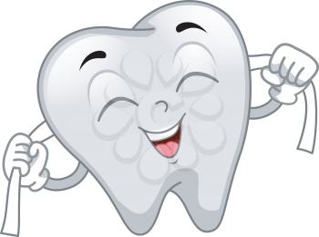 Mascot Illustration Featuring a Tooth Flossing