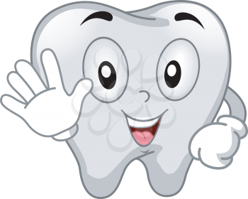 Mascot Illustration Featuring a Tooth Using the Stop Signal