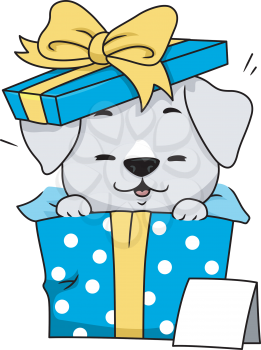 Illustration of a Dog Packed as a Gift