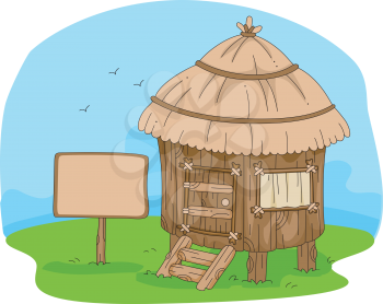 Illustration of a Hut in the Middle of a Field