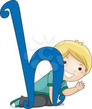 Illustration of a Kid Peeking Behind the Letter H