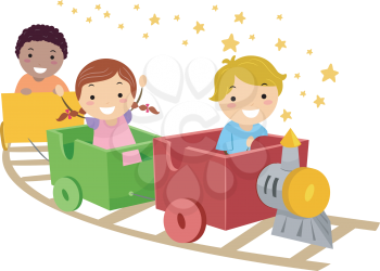 Illustration Featuring Kids Riding a Train