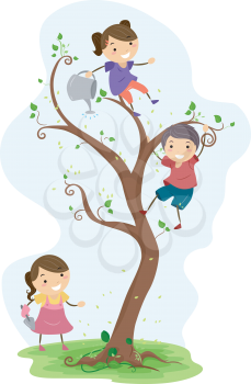 Illustration Featuring Kids Doing Some Gardening