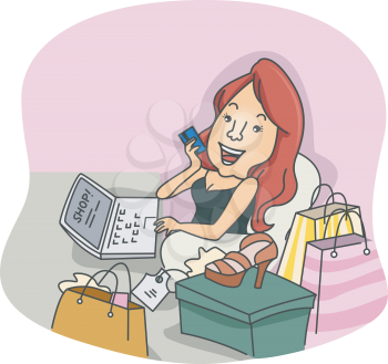 Illustration of a Girl Doing Some Online Shopping