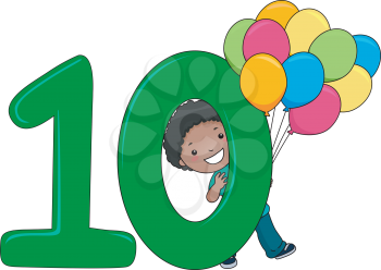 Illustration of a Kid Holding Balloons