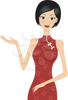 Illustration of a Girl wearing a Cheongsam presenting something