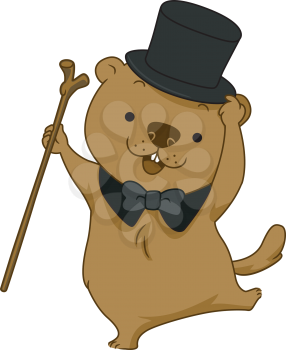 Illustration of a Groundhog Dancing Happily