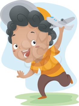 Illustration of a Kid Playing with a Toy Plane