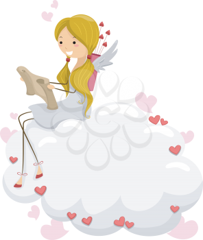 Illustration of a Female Cupid Reading a Scroll