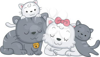 Illustration Featuring a Family of Cats
