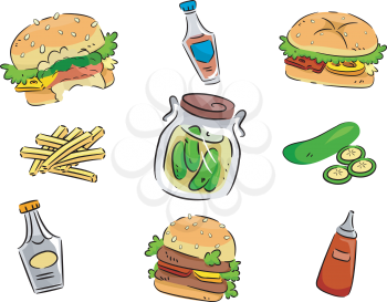 Icon Illustration Featuring Pickles and Hamburgers