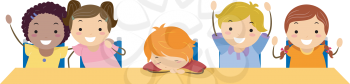Royalty Free Clipart Image of a Child Sleeping in Class