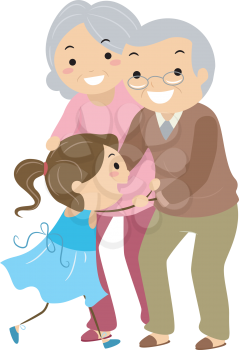 Royalty Free Clipart Image of a Girl Running to Her Grandparents