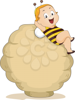 Royalty Free Clipart Image of a Baby Lying on a Beehive