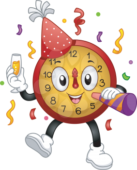 Royalty Free Clipart Image of a Clock Mascot for New Year's
