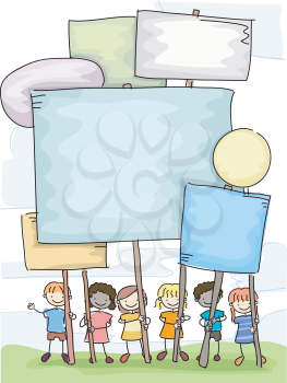 Royalty Free Clipart Image of Children Holding Placards