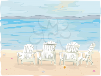Royalty Free Clipart Image of Chairs on a Beach
