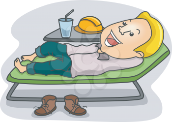 Royalty Free Clipart Image of a Man Relaxing on a Lounge Chair