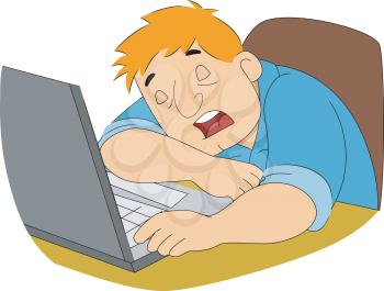 Royalty Free Clipart Image of a Writer Asleep at His Computer