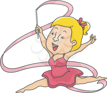 Royalty Free Clipart Image of a Female Gymnast With a Ribbon