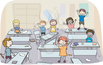 Royalty Free Clipart Image of Children in a Classroom