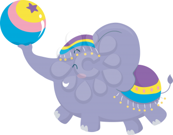 Royalty Free Clipart Image of an Elephant Balancing a Ball