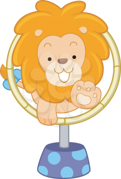 Royalty Free Clipart Image of a Lion Jumping Through a Hoop