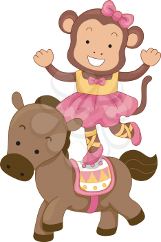 Royalty Free Clipart Image of a Monkey Riding a Horse