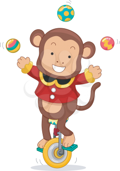 Royalty Free Clipart Image of a Monkey Riding a Unicycle