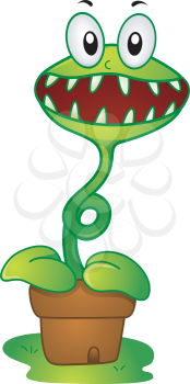 Royalty Free Clipart Image of a Venus Flytrap in a Pot
