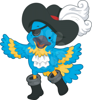 Royalty Free Clipart Image of a Parrot in a Pirate Costume