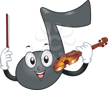 Royalty Free Clipart Image of a Music Note Playing a Violin